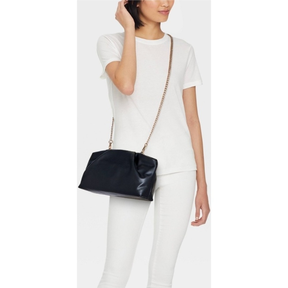 A New Day Black Faux Leather Gathered Chain Strap Shoulder Bag Handbag NEW